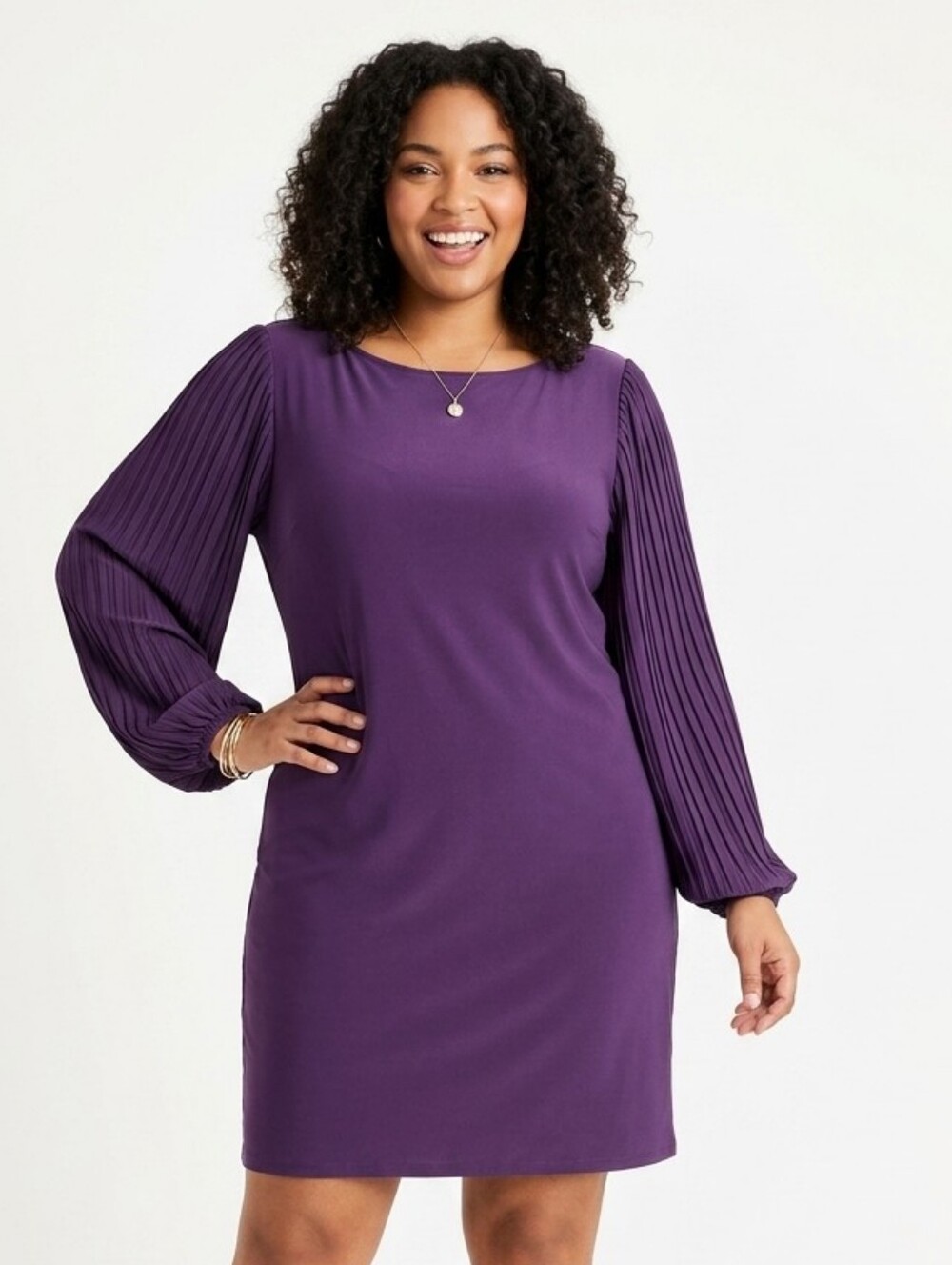 Roz & Ali Plus Size Purple Dress With Pleated Sleeves